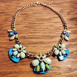 J. Crew Factory Blue and Green Floral Necklace
